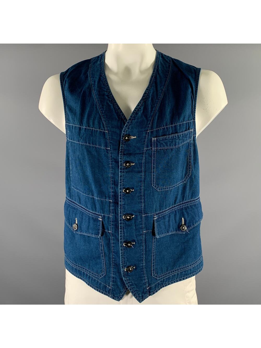 RRL by RALPH LAUREN Size XL Navy Indigo Contrast Stitch Cotton Worker Vest